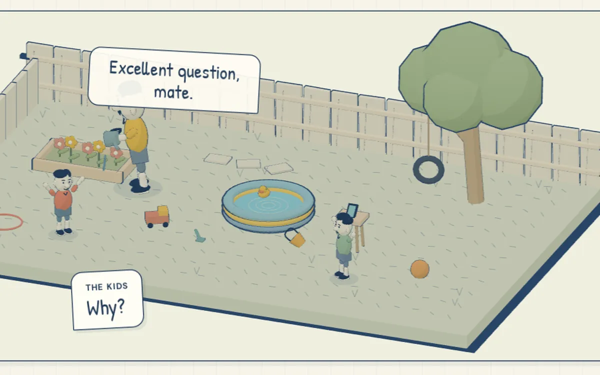 Dad Drain: Dad gardening in the backyard while the kids ask why