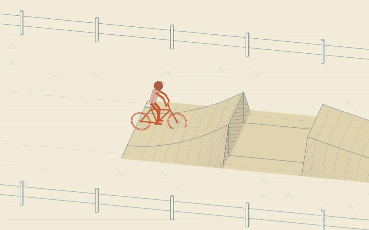 Send It: a test rider riding a sketched dirt-jump line